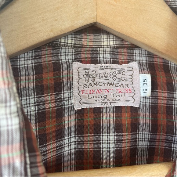 H bar C Ranchwear plaid brown mens western vintage collared button down shirt - Picture 3 of 6